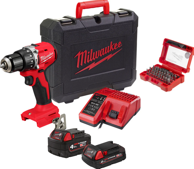 Milwaukee BÜRSTENLOSER Akku-Schlagbohrschrauber + SHOCKWAVE™ COMPACT-SET 32-TLG.