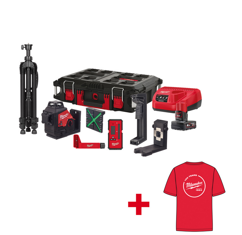 Milwaukee M123PLKIT-401P KREUZLINIENLASER SET + Shirt