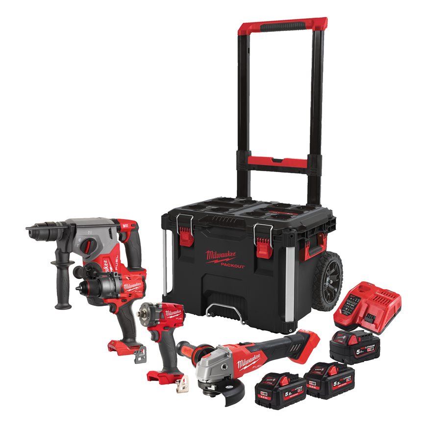 Milwaukee SET M18 FFP4C-555T im praktischen PACKOUT Trolley Koffer