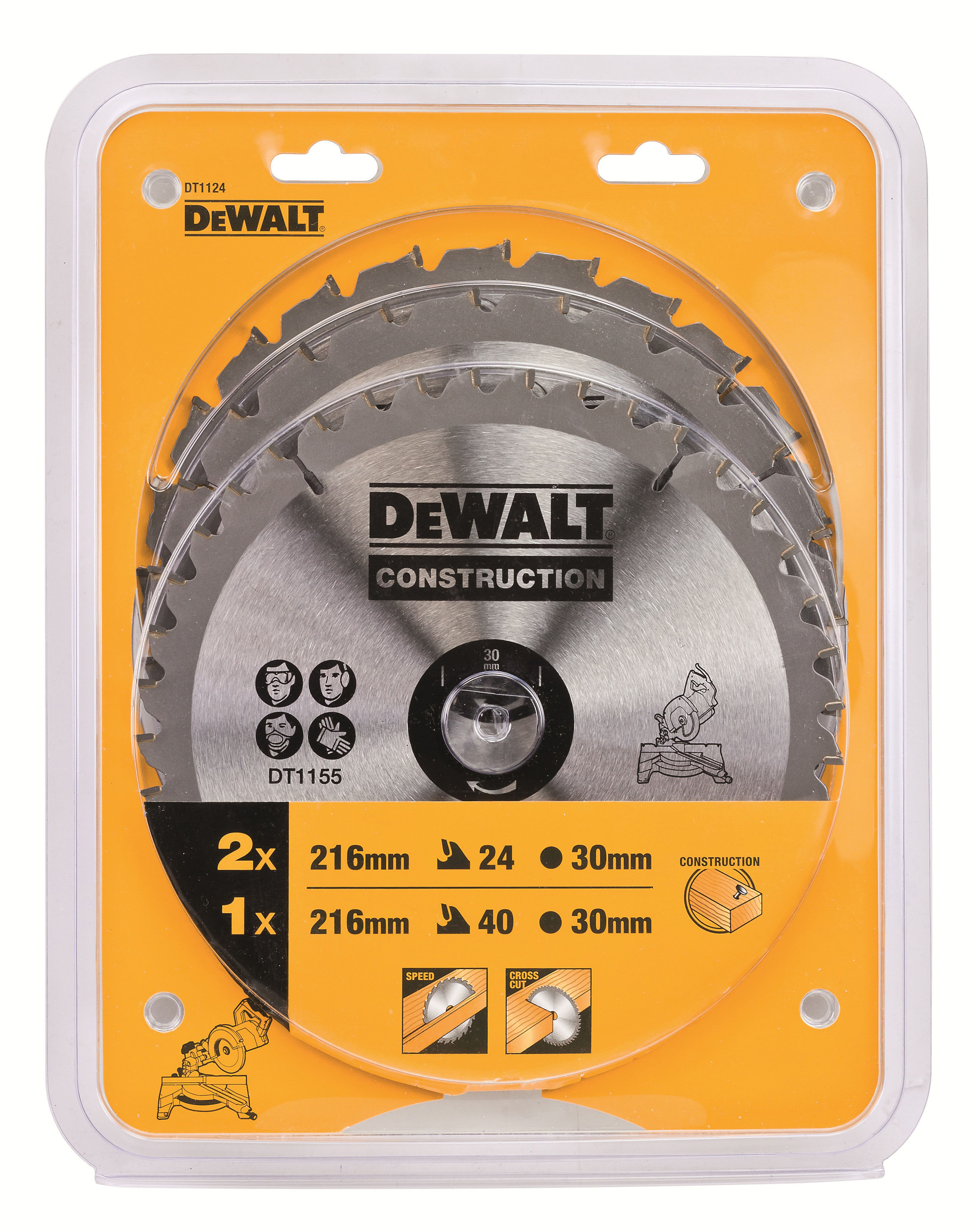 DeWalt DT 1124 Bau-Kreissägeblatt-Set für Stationärsägen 3er Pack