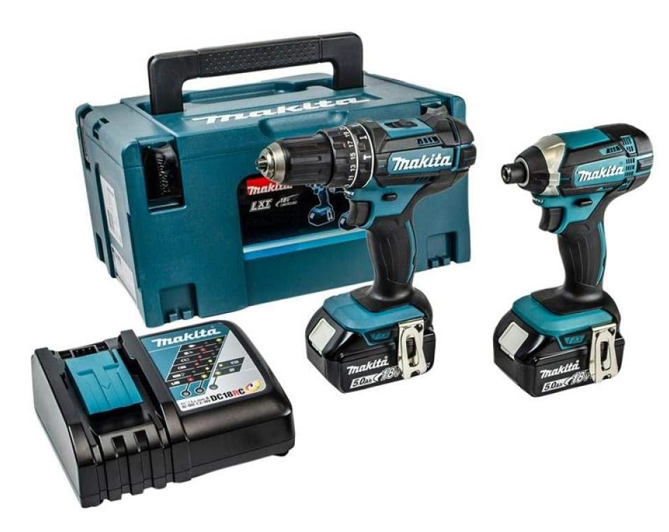 Makita Akku-Kombo-Kit 18V DLX2131TJ DHP482Z+DTD152Z+DC18RC+2XBL1850B+MAKPAC3